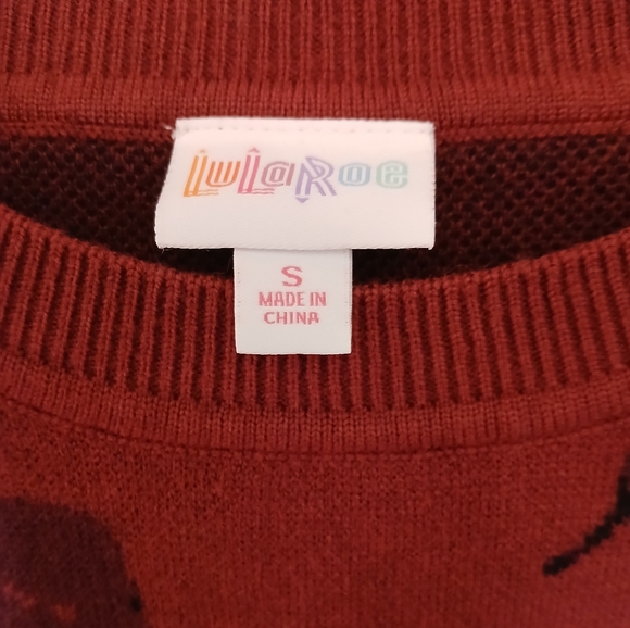 LuLaroe Piper Balloon Sleeve Burgundy Leaf Pattern Pullover Sweater - S - Picture 6 of 7